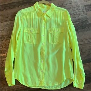 J.Crew neon yellow silk button up shirt